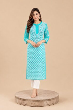 Azure Chikan Kurtis