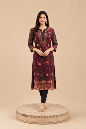 Crimson Sheer Kurti