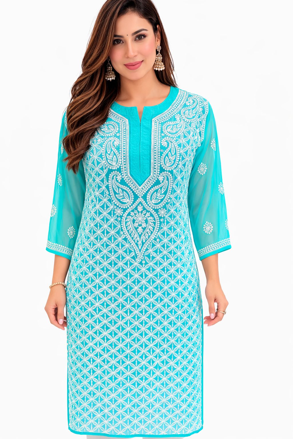 Azure Chikan Kurtis - Image 3