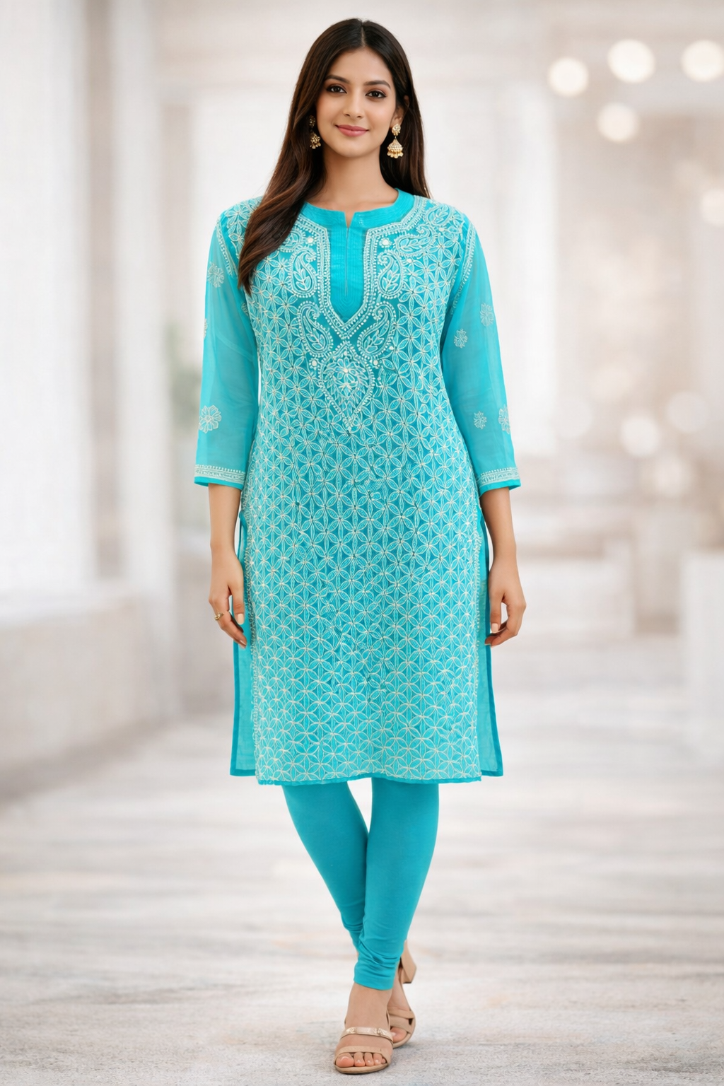 Azure Chikan Kurtis - Image 2