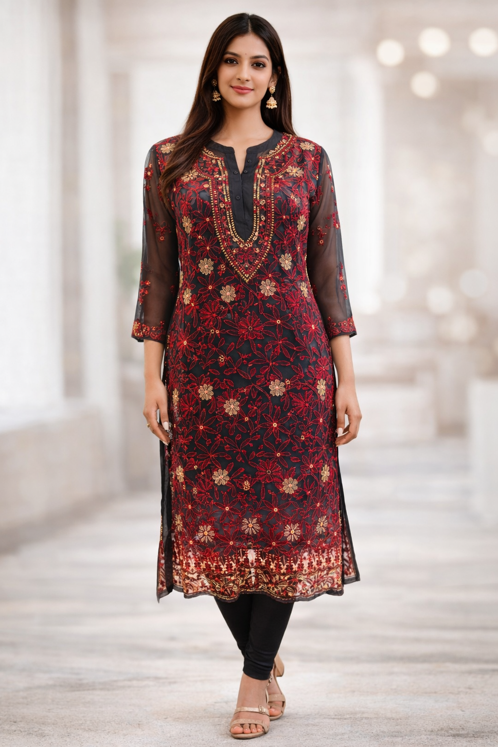 Crimson Sheer Kurti - Image 2