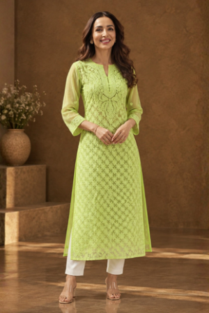 Lime Chikankari Kurti